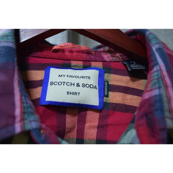 Scotch & Soda Multicolor Patchwork Plaid Button-Up Shirt Men’s Size Large - Picture 3 of 4